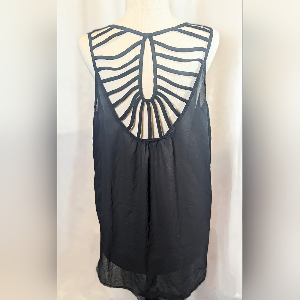 E & M black sheer top